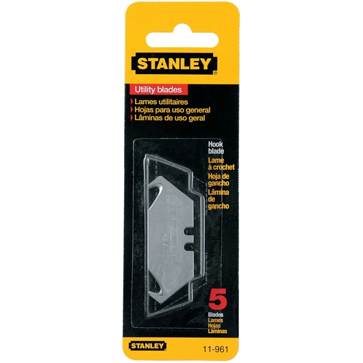 Photo of STANLEY 11-961 utility hook blades pack, 5 blades, front view on white background.