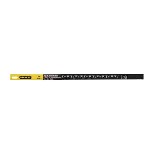 STANLEY 15-385 bow saw blade, 24 inch, black with yellow end, product photo on white background.