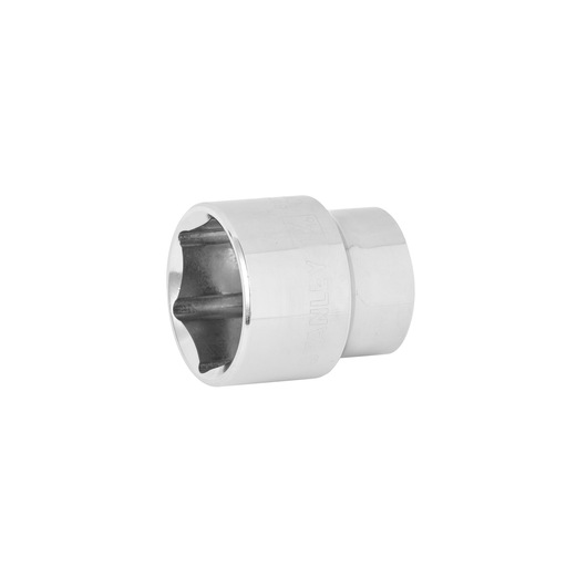 STANLEY 4-86-458 chrome socket, side angle, showing six-point interior, hand tool accessory on white background.