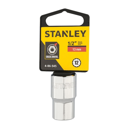 Photo of STANLEY 4-86-545 1/2 inch 13mm chrome socket, photography front angle, socket tool category.