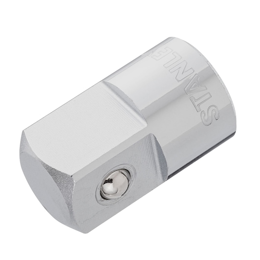 STANLEY 4-88-558 socket adapter, chrome finish, angled photo on white background.