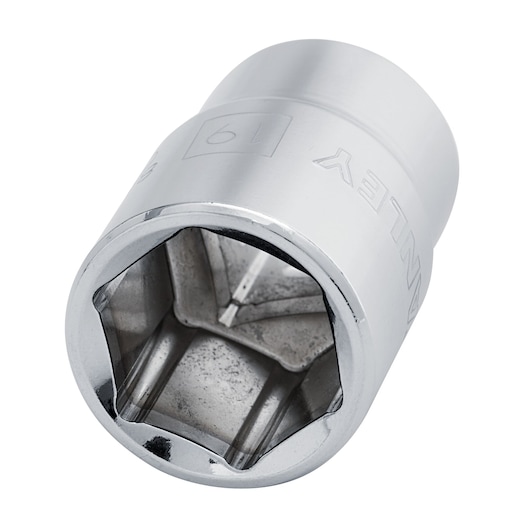 STANLEY 4-88-741 chrome hex socket, close-up angled view on white background.