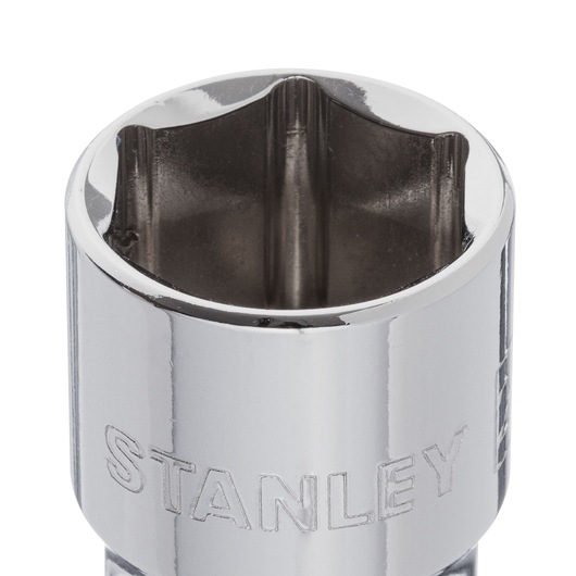 STANLEY 4-88-743 chrome socket, close-up front angle, silver finish, hand tool accessory.