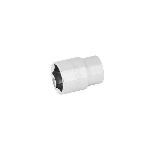 Photo of STANLEY 4-88-769 chrome socket, side angle on white background, hand tool accessory for ratchets.