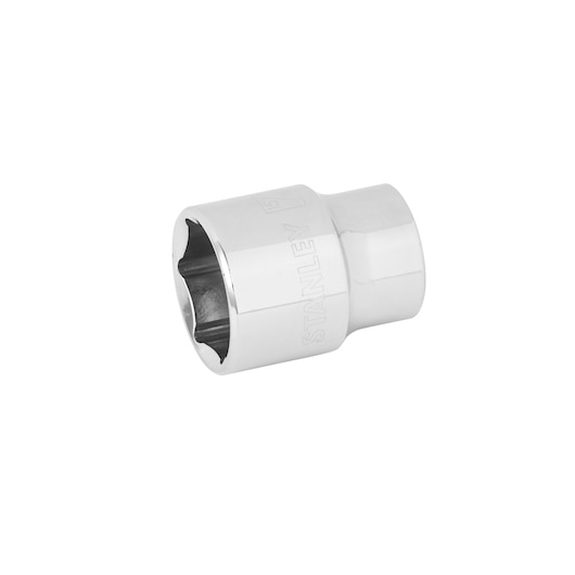 STANLEY 4-88-771 chrome socket, photography of single hex socket tool angled on white background.