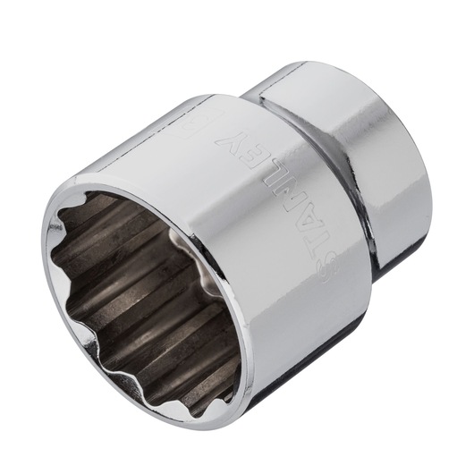 STANLEY 4-88-802 chrome socket, close-up angle, showing twelve-point interior on white background.