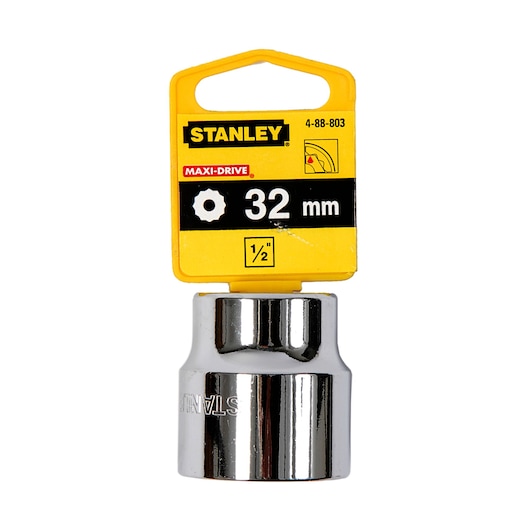 Stanley 4-88-803 32mm socket tool, chrome finish, frontal angle on white background.