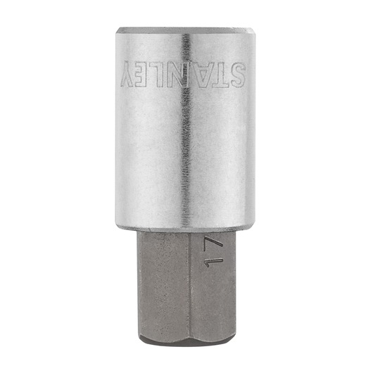 STANLEY 4-89-193 hex bit socket, metallic, size 17 mm, front view on white background.