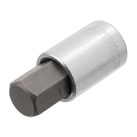 STANLEY 4-89-193 hex bit socket, metal, side angle, with engraved branding and size marking.