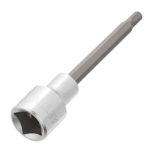 STANLEY 4-89-200 hex bit socket, silver and gray, shown at an angle on white background.