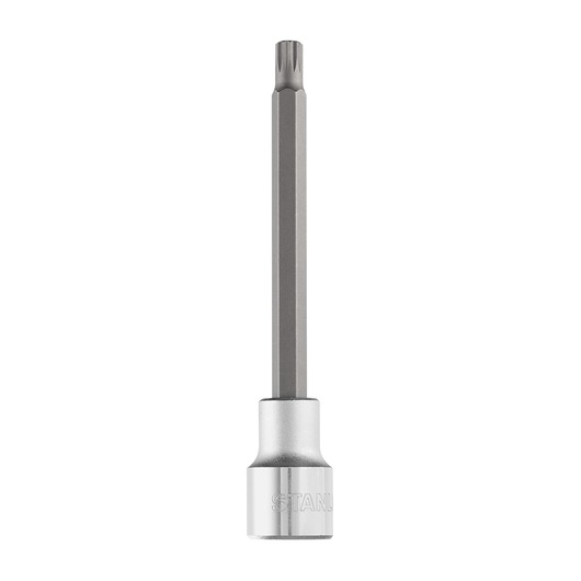STANLEY 4-89-202 long silver Torx bit socket, product photography, front angle on white background.