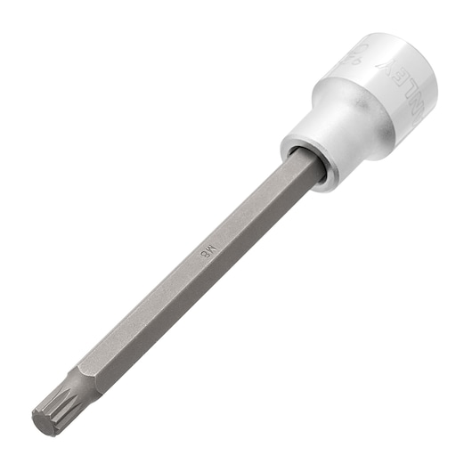 STANLEY 4-92-539 hex bit socket, silver, product photography, angled side view on white background.