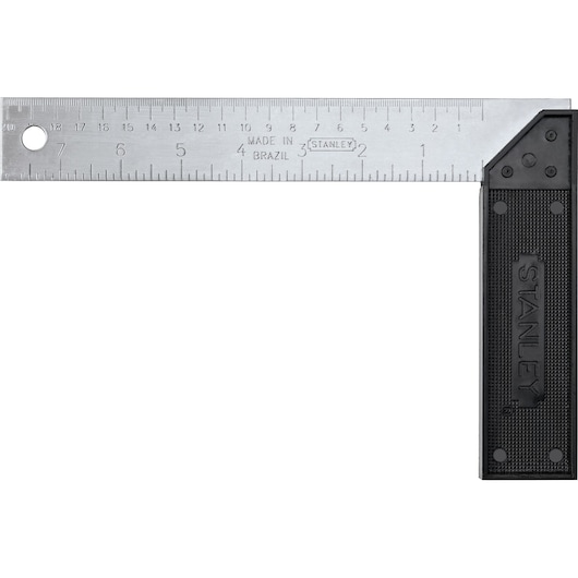 STANLEY 46-038S steel try square, black handle, product photography, top view on white background.