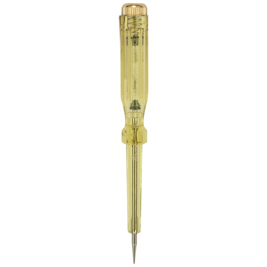 STANLEY 66-119-KR tester screwdriver with yellow transparent handle, straight-on angle, white background.