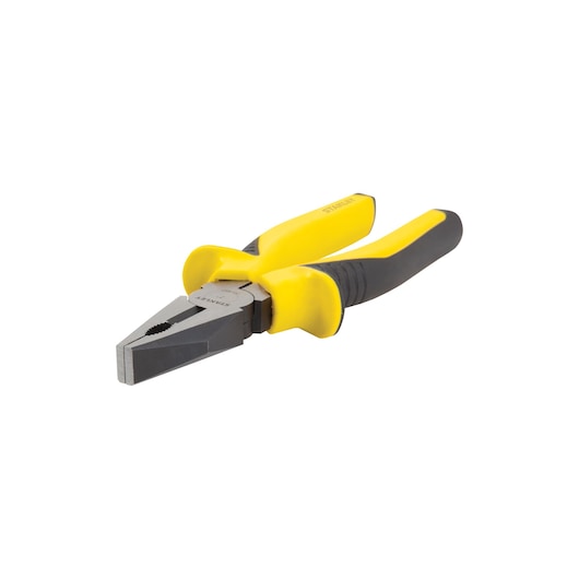 STANLEY 70-487 combination pliers with yellow and black handles, angled view on white background.