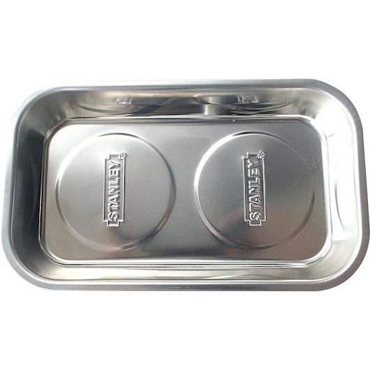 Photo of STANLEY 78-226 rectangular stainless steel magnetic tray, top view, for holding small metal parts.