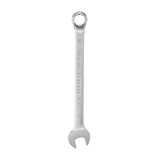 Photo of STANLEY 86-0411 combination wrench, silver color, front angle on white background.