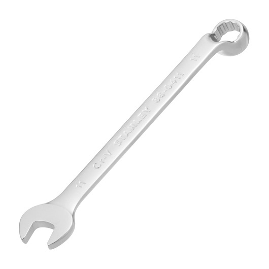 STANLEY 86-0411 combination wrench, silver, metric, angled view on white background.
