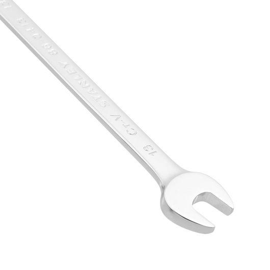 STANLEY 86-0413 open-end wrench, silver finish, photography on white background, angled view.