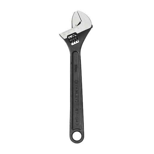 ADJUSTABLE WRENCH ON WHITE BACKGROUND FRONT VIEW