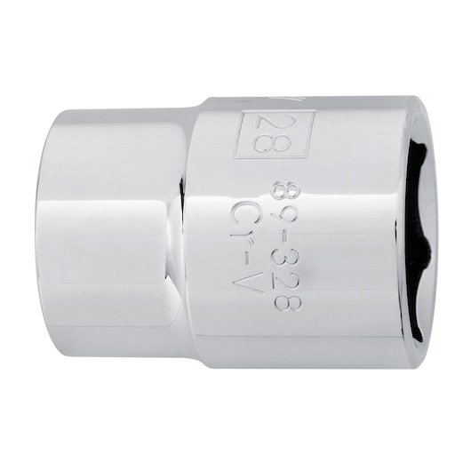 STANLEY 89-328 chrome socket, side angle, white background, showing engraved size markings and polished finish.