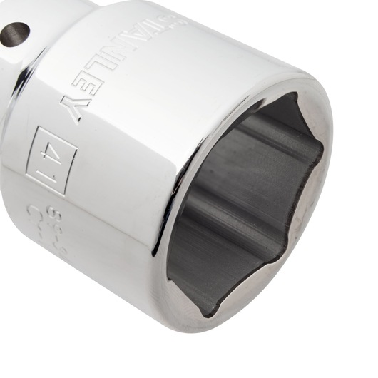 STANLEY 89-341 chrome socket, close-up angled view, photography of hand tool accessory.