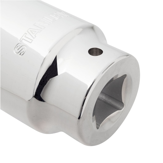 Stanley 89-341 chrome socket tool close-up, photography of socket end on white background.