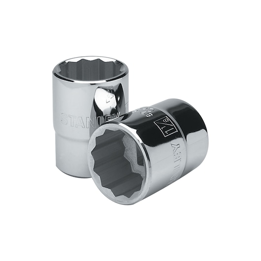 STANLEY 89-661 chrome socket set, two pieces shown, front angle on white background, socket heads visible.