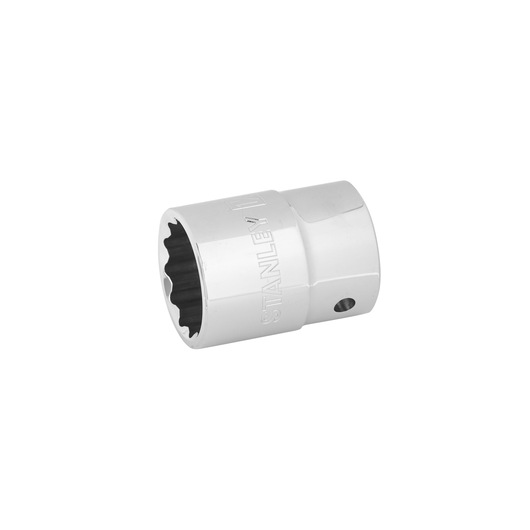 STANLEY 89-667 chrome socket, twelve-point, side angle, on white background, hand tool accessory.