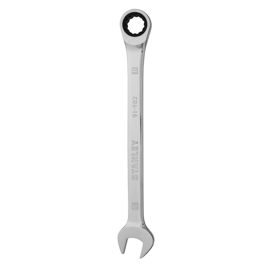 STANLEY 91-982 combination wrench with ratcheting box end, chrome finish, product photography on white background.