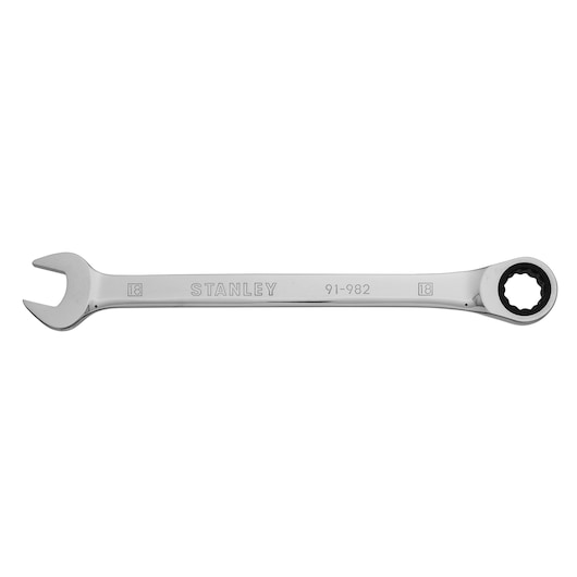 Stanley 91-982 combination wrench, chrome finish, flat lay on white background.
