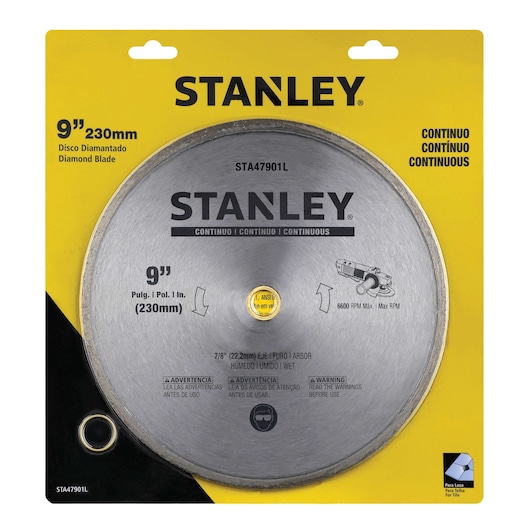 STANLEY STA47901L diamond blade, 9 inch (230mm) continuous rim, silver blade in front packaging.