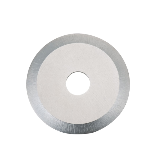 STANLEY STHT16131 round replacement rotary cutter blade, silver, top view on white background.