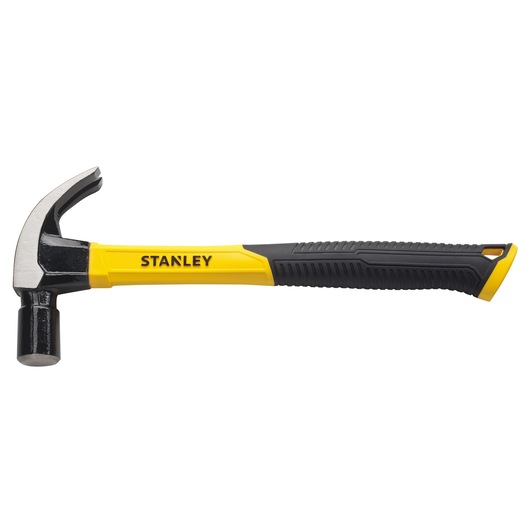 STANLEY STHT51392 claw hammer with yellow and black handle, side view, white background.